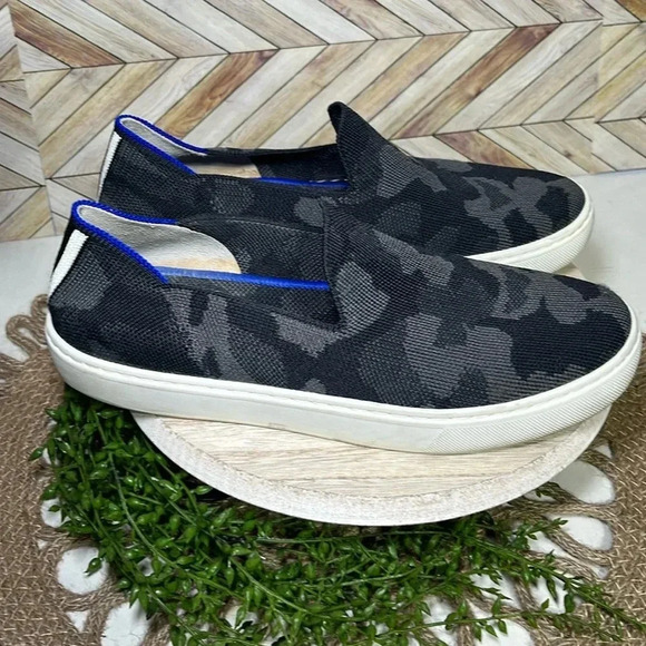 Rothys Camo City Slip On Sneaker Loafer Black Gray Camo Print - Picture 1 of 6